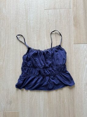 Cotton On Lace Trim Navy Blue Ruffled Camisole Top
